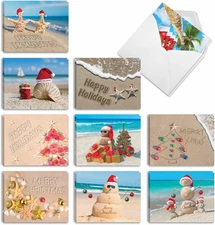 20 Christmas Beach Note Cards Variety Pack with Envelopes - 10 Designs