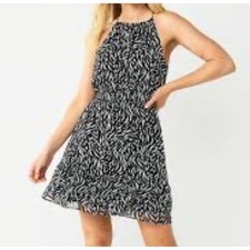 Nine West Halter Mini Dress Black and White Zig Zag Zebra pattern Womens Small