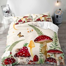 3PCS Red Mushroom Bedding Set, Cottagecore Aesthetic Boho Duvet Cover Queen, ...