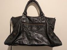 Vintage Balenciaga Black Leather City Work Motocross Tote Bag Brass Large Nice