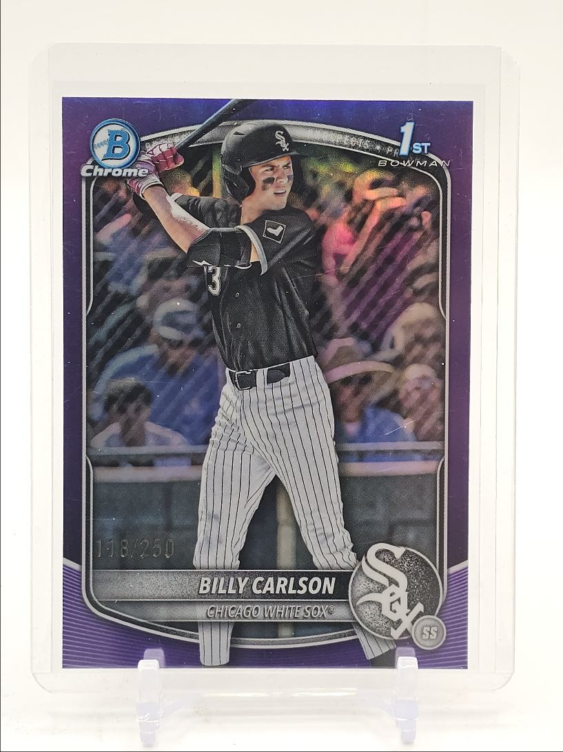 BILLY CARLSON 2025 BOWMAN CHROME DRAFT 1ST PURPLE WHITE SOX /250 Q6860
