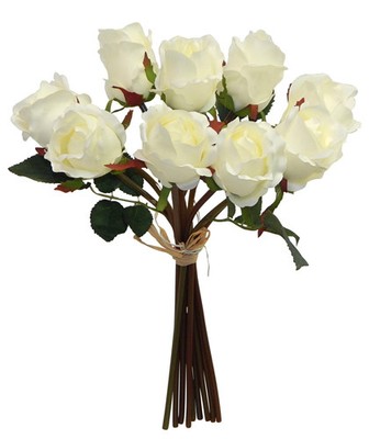 Off-White Rose Bud 15in Artificial Polysilk Faux Fake Flower Long Stems Bouquet