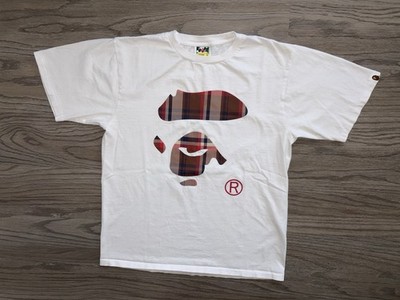 Bape Check Ape Face Logo Tee White T-Shirt Mens (L) Streetwear FW23 Skate Rap