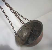 Vintage Copper Trough Tub Old Hanging Planter Basket Plant Pot Antique Chain 11"