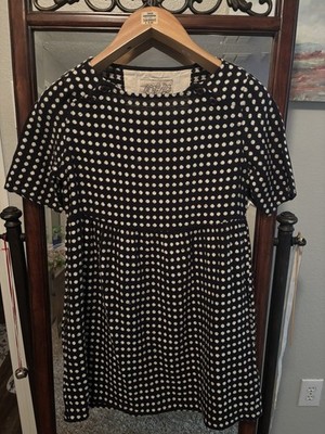 ace&jig Black White Polka Dot Short Sleeve Shift Dress Knee Length Size S
