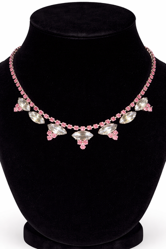 Pink Rhinestone Choker Vintage Womens Silver Tone Channel Set Pink Gray Rhinestone Choker ...