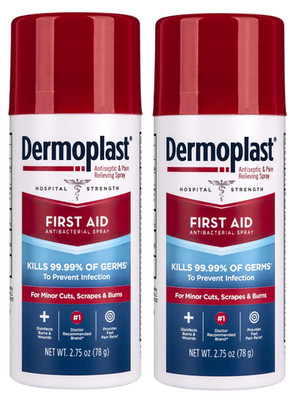 2 Pack Dermoplast First Aid Spray, for Minor Cuts, Scrapes and Burn 2.75Oz (78g)
