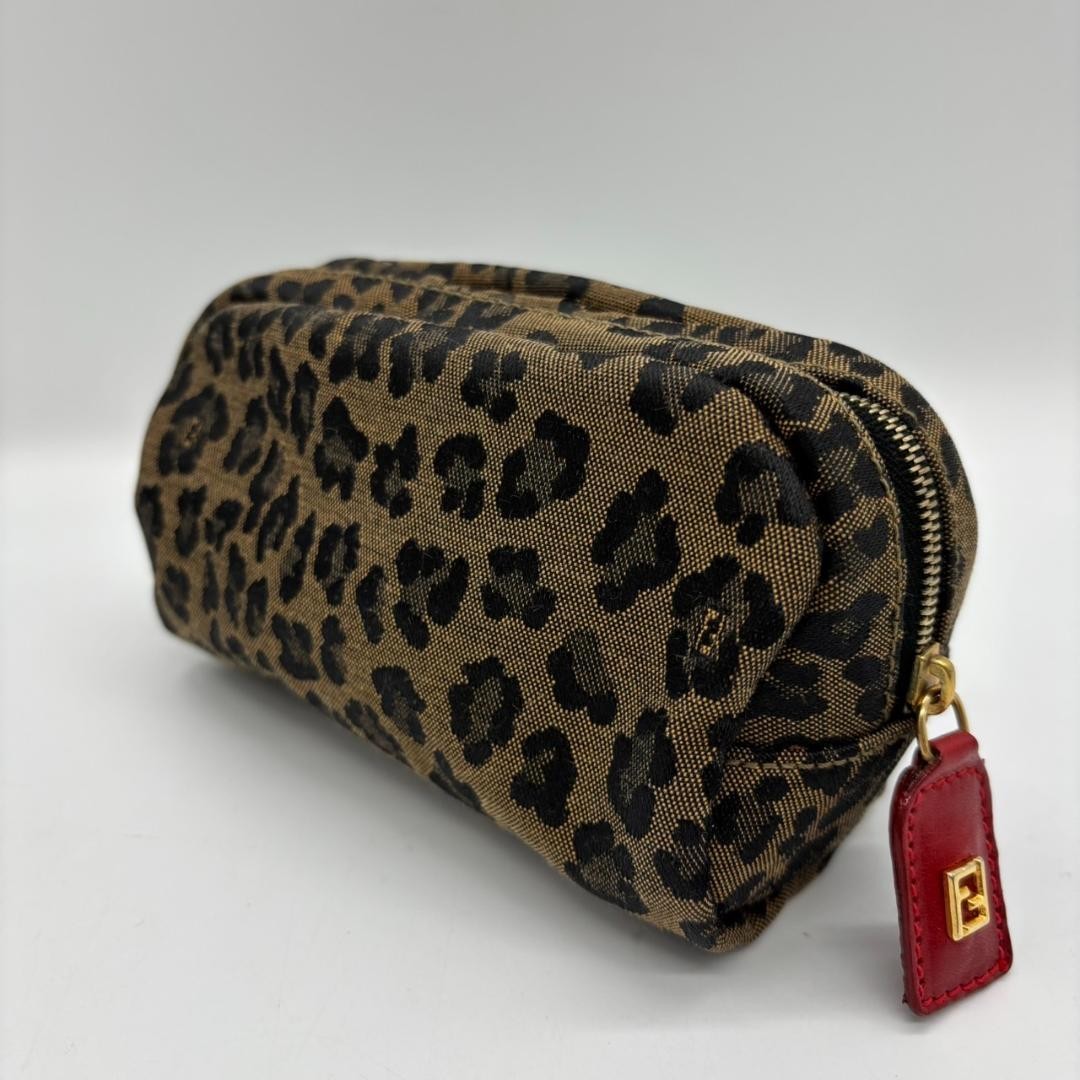 Fendi Leopard Print Canvas and Leather Pouch