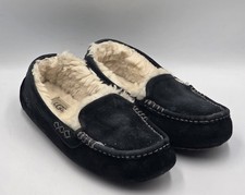 UGG Slippers Womens Size 7 Black Suede Sheepskin and Shearling Ansley Loafer