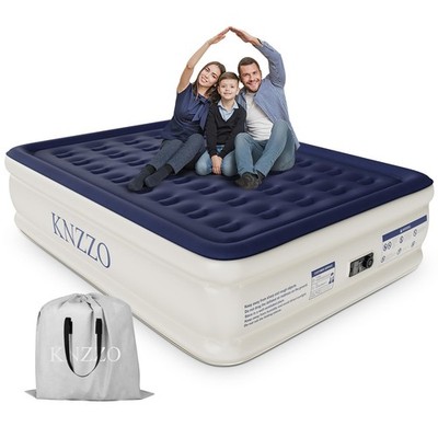 New Best KNZZO Air Mattress Queen with Built-in Pump, Blow Up Soft Flocked Top
