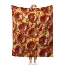 Pizza Print Throw Blanket Funny Soft Warm Flannel Blankets for Living Room Co...