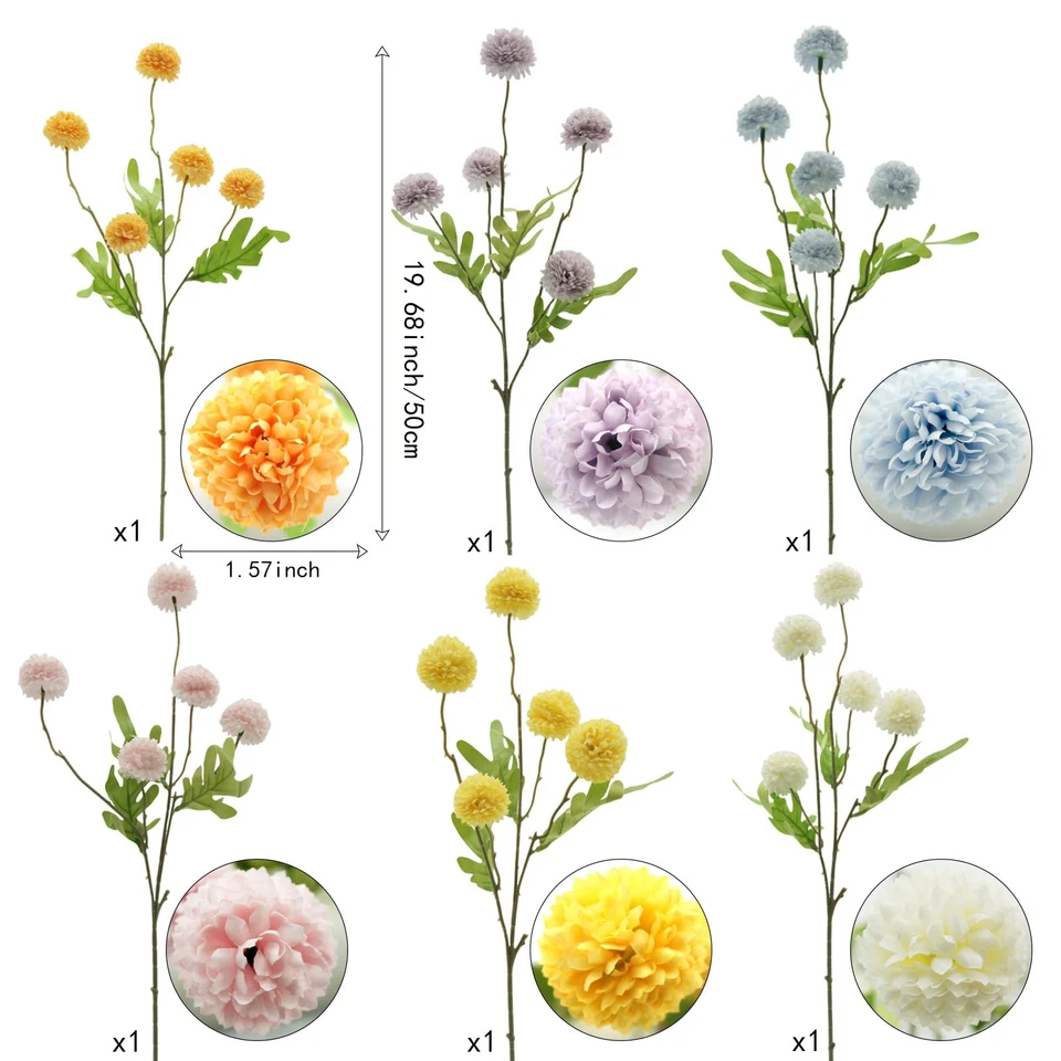 6 Piezas Flores Multicolores Artificial Crisantemo Bola Seda Flores Hortensia... Foto 2 de 4