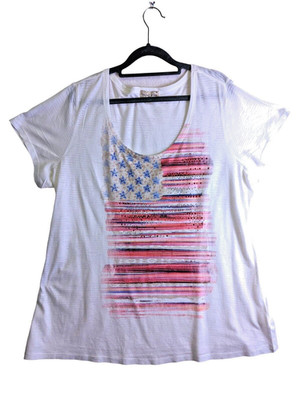 One World Live and Let Live Pink size 1X Top US Flag Tee Beach White Pink Shirt