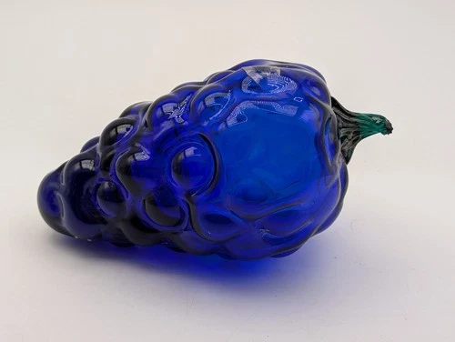 Vintage Blenko Art Glass Grape Clusters W/Green Glass Leaf/Stem - MCM | 8 Inches