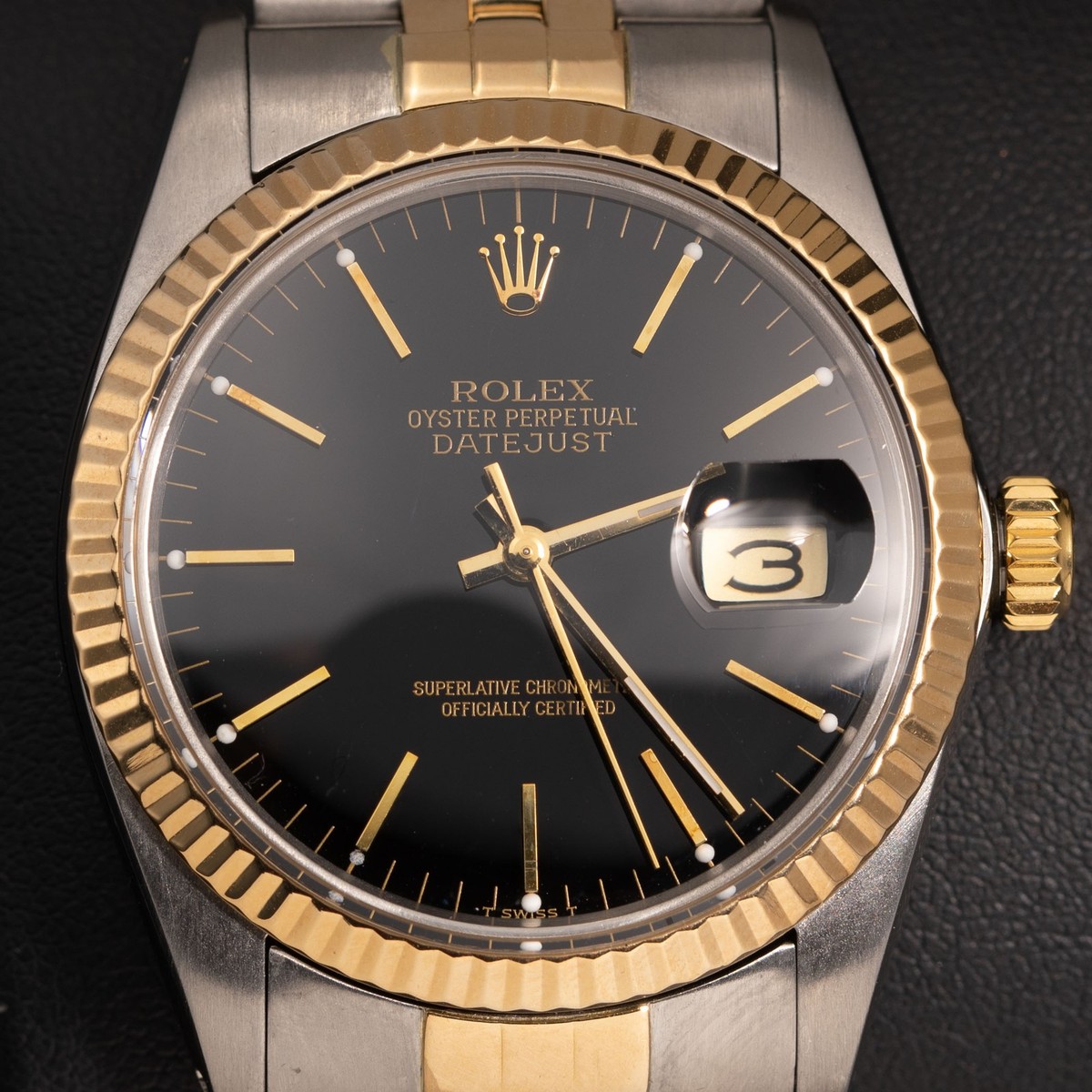 Rolex Datejust 16013 Fluted Bezel Watch Black Index Dial 36mm BOX