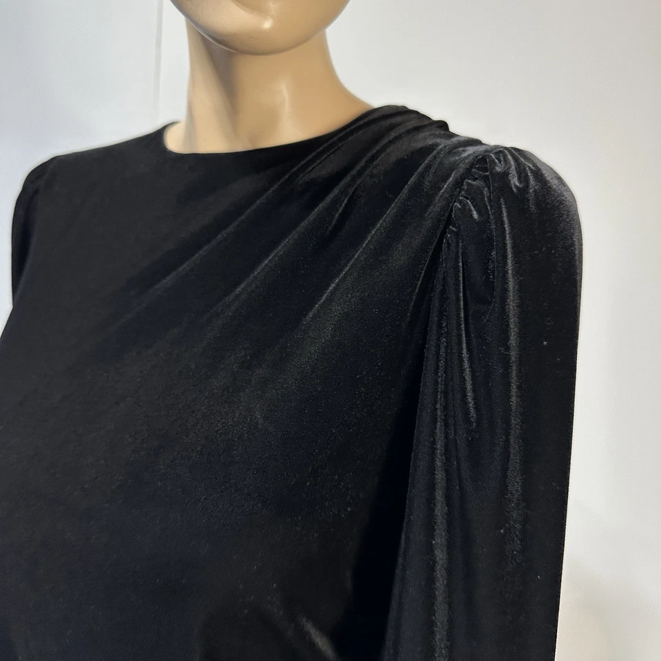 Express Black Velvet Midi Dress L Long Sleeve 90s Y2K Goth Grunge Whimsigoth - Image 4 of 4