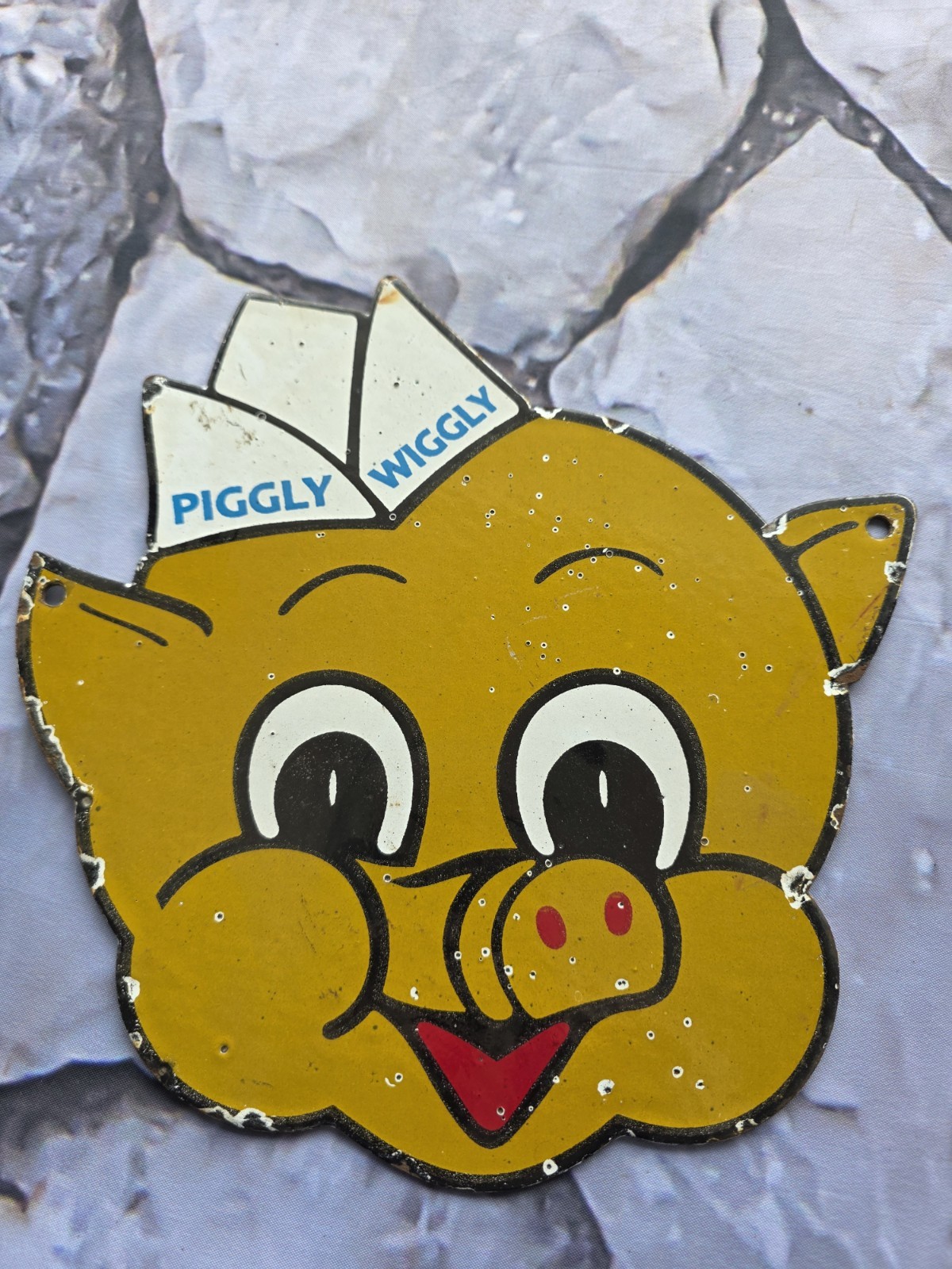 VINTAGE PIGGLY WIGGLY PORCELAIN SIGN GENERAL FOOD MARKET GROCERY STORE 10"×10.5"