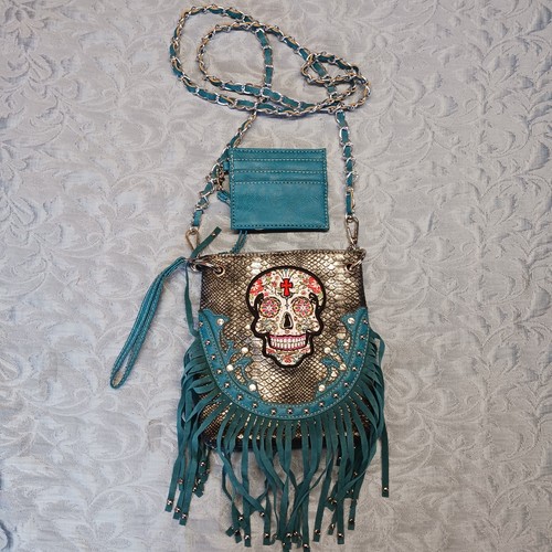 Cowgirl Trendy Sugar Skull Day of the Dead Fashion Handbag Purse / Wallet