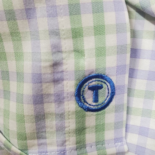 Camisa de vestir Twillory Performance para hombre 16 32/33 verde púrpura a cuadros abotonada - Imagen 6 de 12