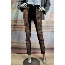 EUC MINKPINK Stretchy Black Velvet Paisley High Rise Pants M
