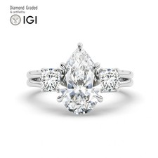 Pear Diamond Trilogy Ring 14k White Gold Labgrown 4 Ct Solitaire