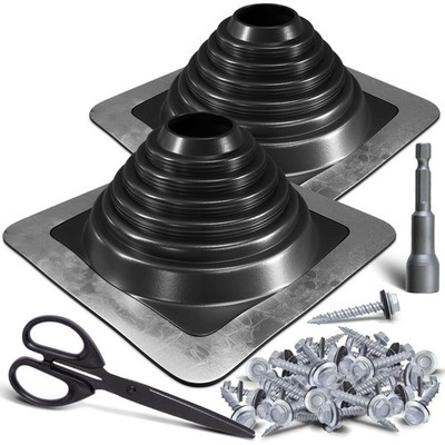 Metal Roof Pipe Flashing Boot Kit High Temp Silicone 2-3/4''-7'' Black 2PK
