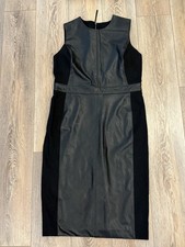 Spanx Women's Sleeveless Black Mixed Media Faux Leather Dress Size XL Sheath