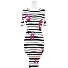 CHANEL Belted Rib Knit Dress P60636 CC Logo Tight-fit Women Size 36 Multicolor
