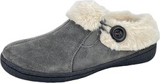 Clarks Indoor and Outdoor Grey Slipper Warm Plush Wool Mule Slip-On Fur Lined
