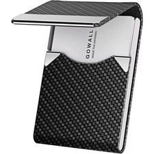 Slim Black Carbon Business Card Holder with Magnetic Closure RFID Blocking Metal