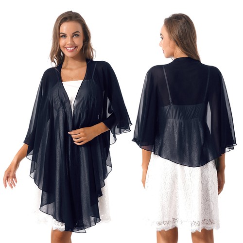 Women Chiffon Shawl Capes Shrug Bridal Bolero Tops Asymmetrical hem Party Cape  - Bild 29 von 184