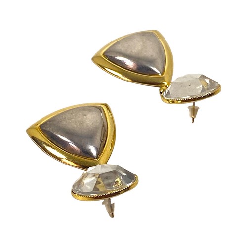 Vintage Earrings Mixed Metals Rhinestone Modernist Drop Dangle Couture Runway - Picture 8 of 13