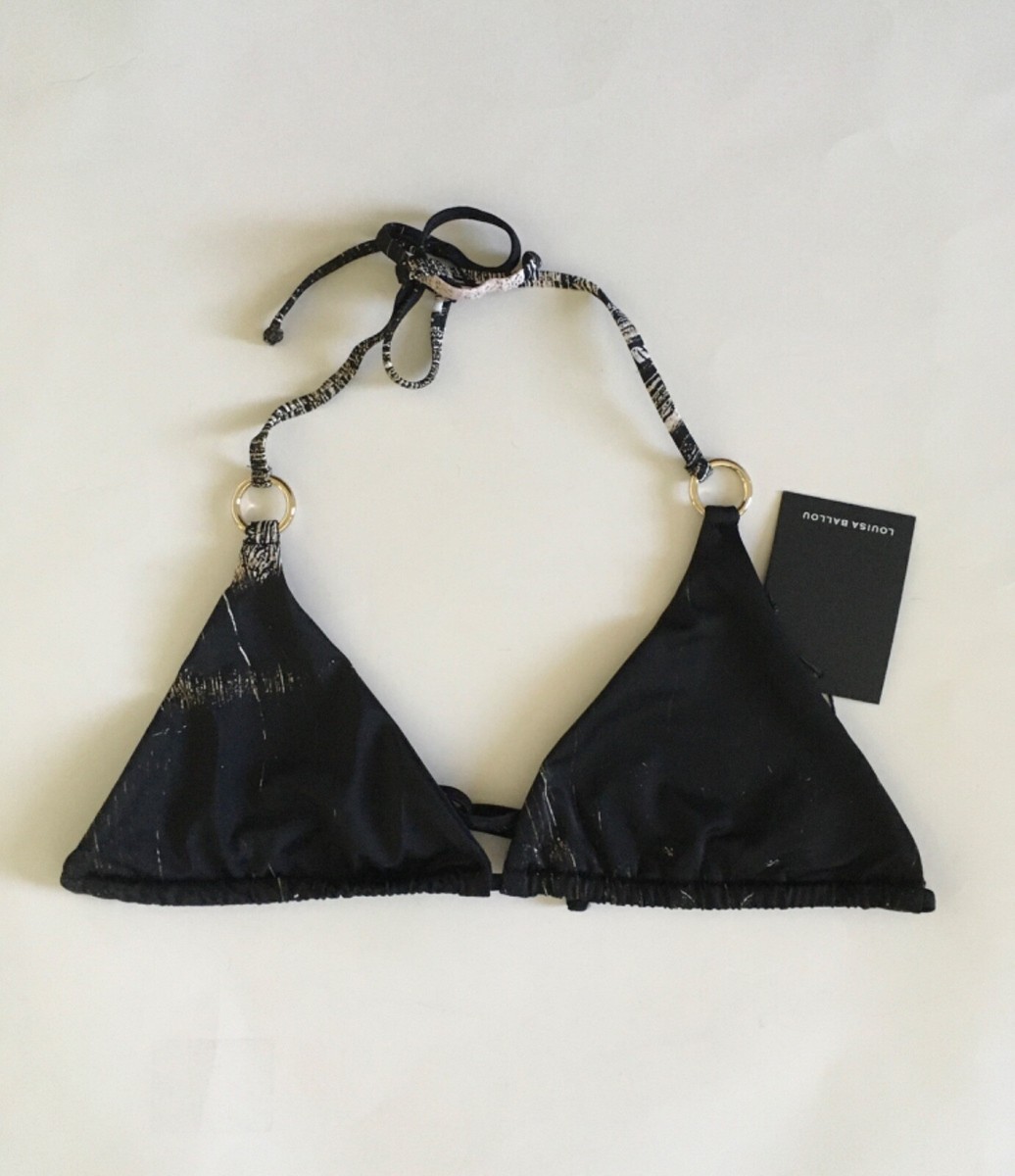 Louisa Ballou Mini Ring Bikini Top In Painted Black Sz XL