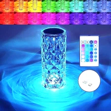 16 color LED Crystal Table Lamp Diamond Rose Night Light Touch W/ Remote Contrl
