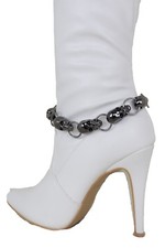 Women Pewter Metal Chains Boot Bracelet Heel Shoe Charm Skeleton Skulls Jewelry