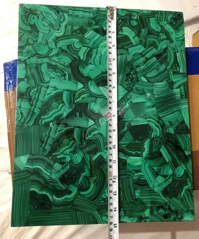 Malachite Side Table Top Collectible Precious Stone Handmade Furniture Decor Art - Image 4 of 4