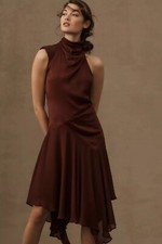 NWT ANTHROPOLOGIE Sz 8 MOCK NECK ASYMMETRICAL DRAPED MIDI DRESS COCOA PLUM