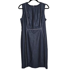 Calvin Klein 8 Sheath Dress Blue Contrast Stitch Cocktail Office Professional