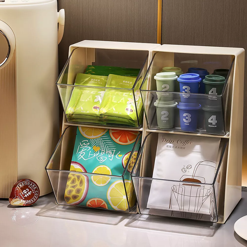 2 Tier Tea Bag Organiser Plastic Tea Bag Holder Tea Storage Box