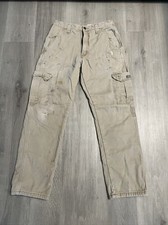 Wrangler Cargo Pants Mens 30x32 Fleece Lined Relaxed Fit Tan Tag Size Distressed