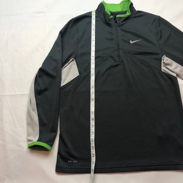 NIKE Youth 3/4 ZipUp DriFit Sweatshirt Dark & Light Grey & Lime Green