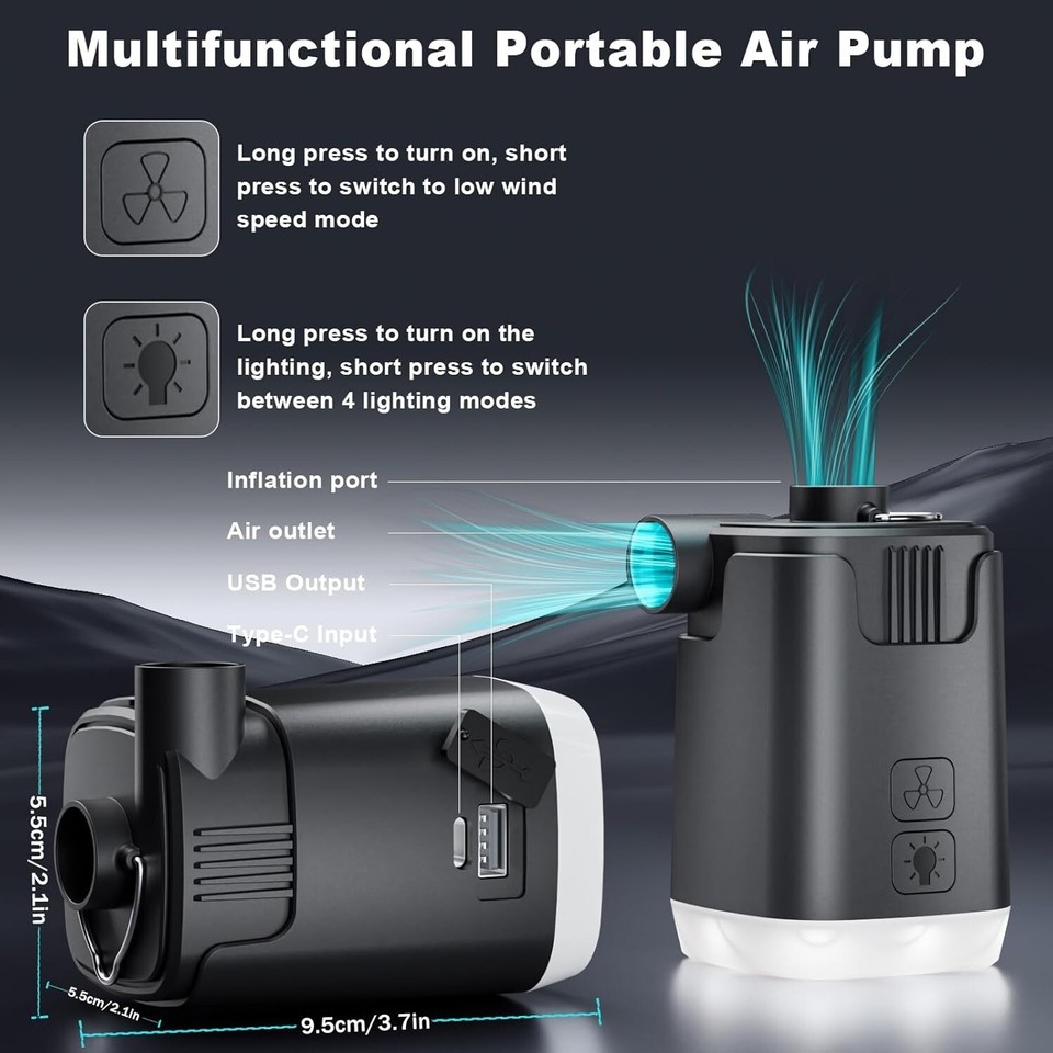Portable Air Pump for Inflatables, 4000mAh Mini Air Mattress Pump with ...