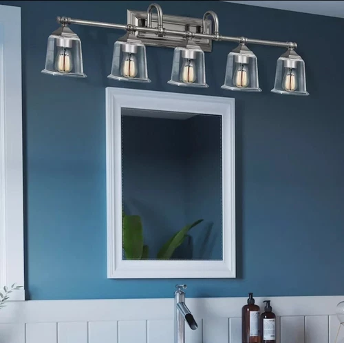 Quoizel Nicholas 5 Light Bath, Brushed Nickel/Clear NLC8605BN - Read Description - Picture 3 of 16