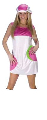 60's Go Go Girl Costume Size Medium By Fun World Pink & White Dress With Hat