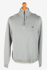 Chaps Zip Neck Jumper Pullover Vintage Plain Warm Grey L-IL2395