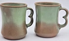 Pair (2)  Frankoma  Pottery  C9 Trigger Handle Prairie Green Coffee Cup 4" tall