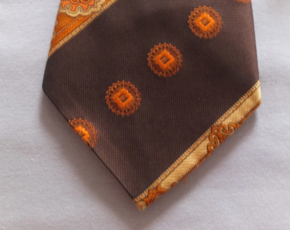 Vintage 1970er Krawatte Jean Claude, royal, geometrisch, braun, gold, 136 cm - Bild 2 von 4