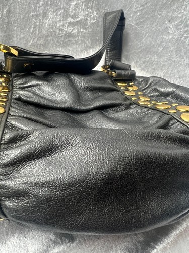 JD Y2K 2000s Gold Studded Leather Barrel Bag Hand Straps Pleated Ends - Picture 14 of 14