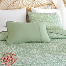 Yiran Sage Green Boho Queen Quilt Stripe Bedspread Aztec Lightweight 96x90