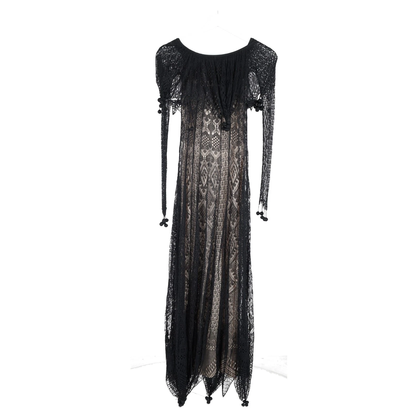 Alexander Mcqueen abito maxi pizzo spalle scoperte in seta donna nero Xs